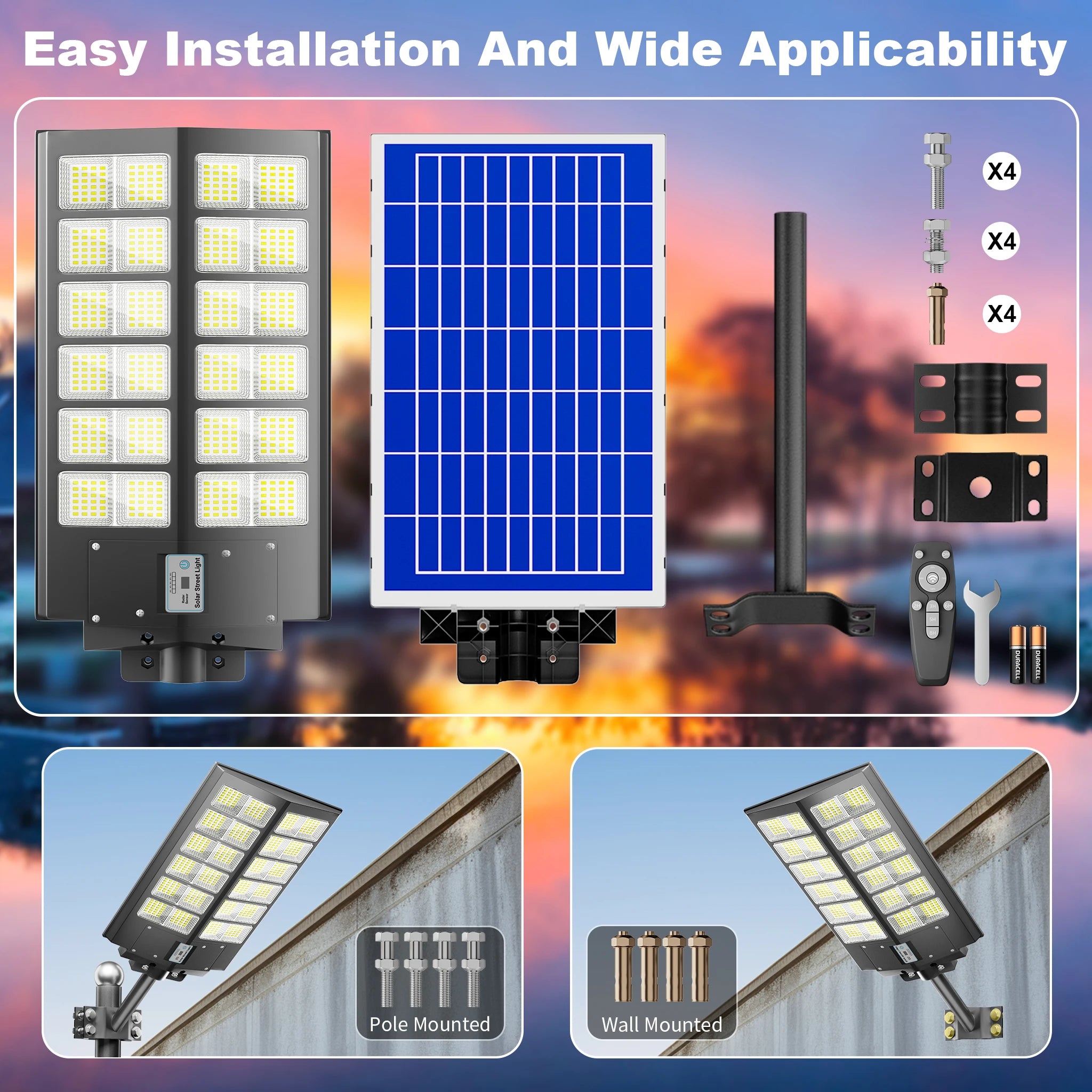 6000-watt waterproof solar street lights. with Dusk-to-Dawn auto on & off Motion Sensor