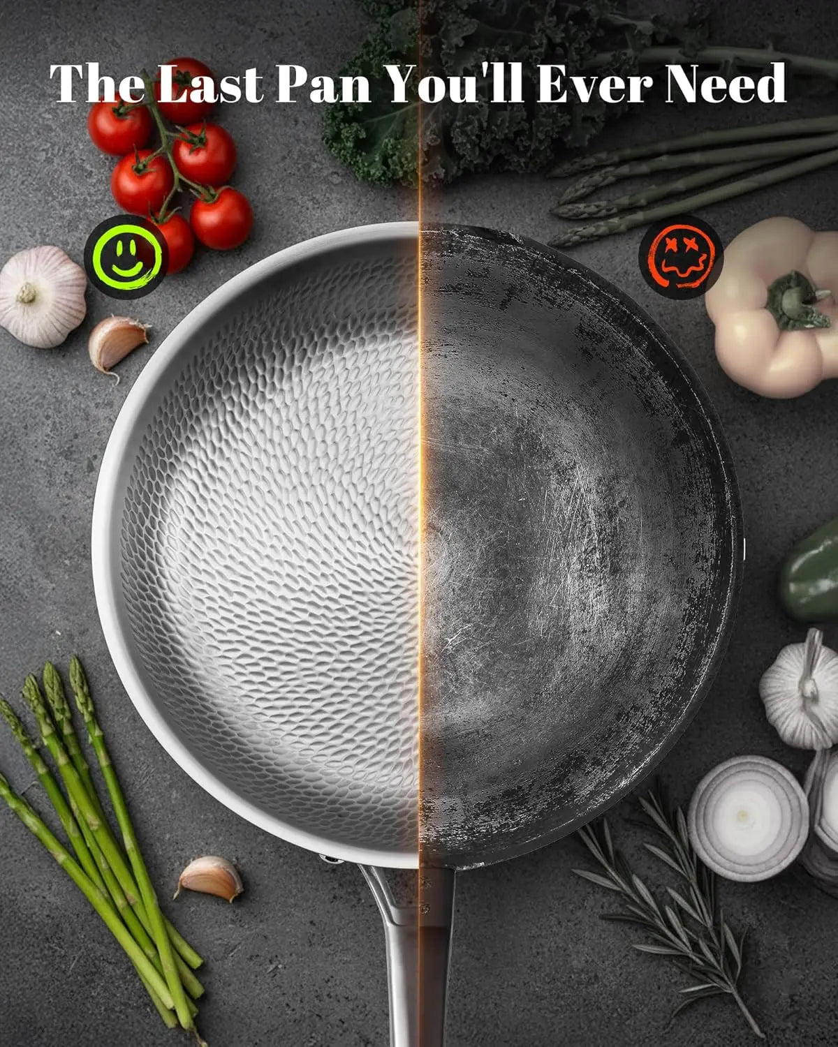 Pure Titanium Pan, 12 Inch  Hammered Pro frying pan with Lid, Non-Toxic Skillet