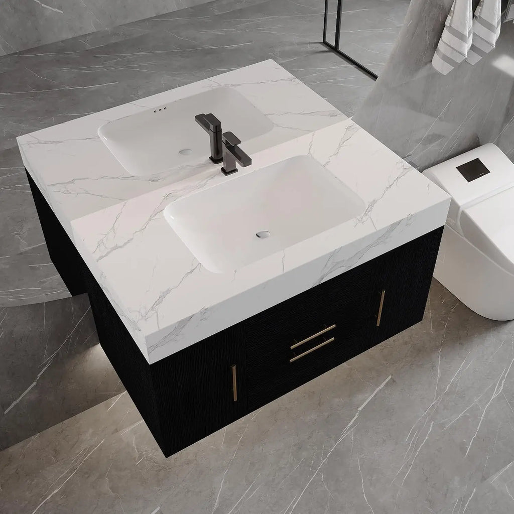 40" Modern Black Wall-Mounted Bathroom Vanity  with Ceramic Sink