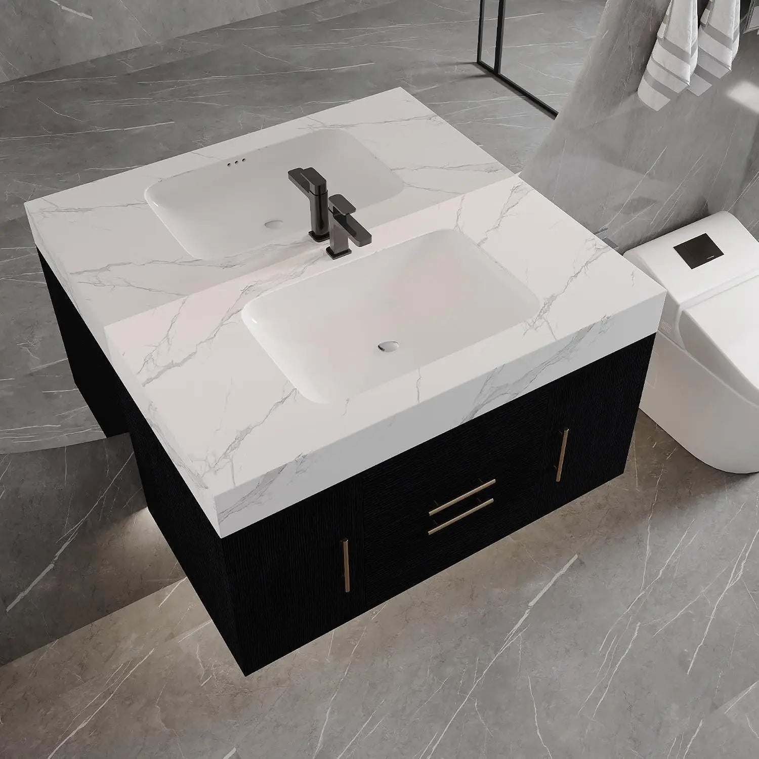 40" Modern Black Wall-Mounted Bathroom Vanity  with Ceramic Sink