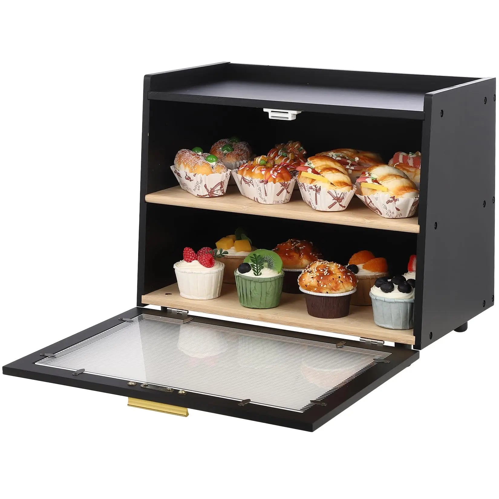 Double Layer Bamboo Bread Box for  Kitchen Counter Storage
