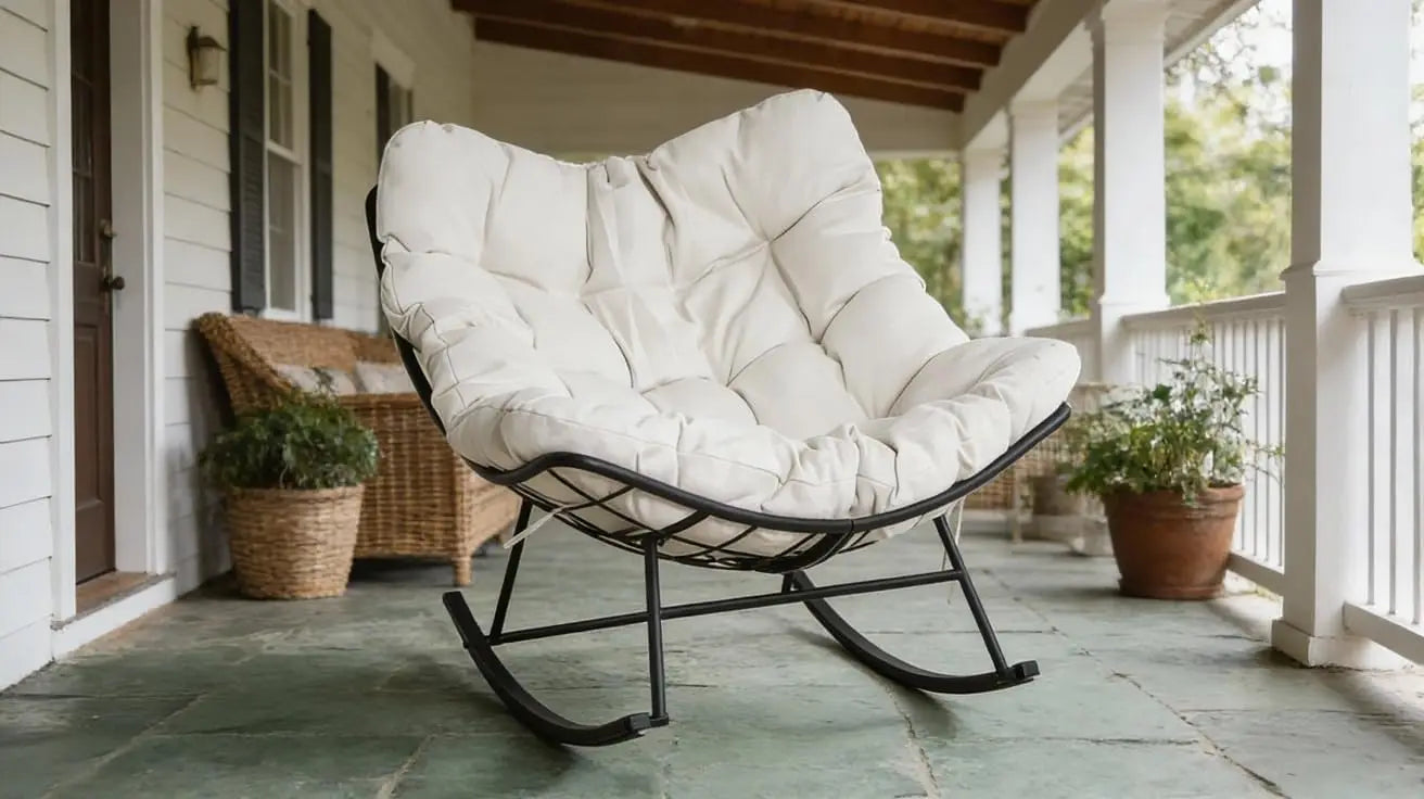 Outdoor Oversized Papasan Rattan Egg  Rocking Chair with Footrest, For, Patio ,  Balcony, Backyard ,Porch, Bedroom.