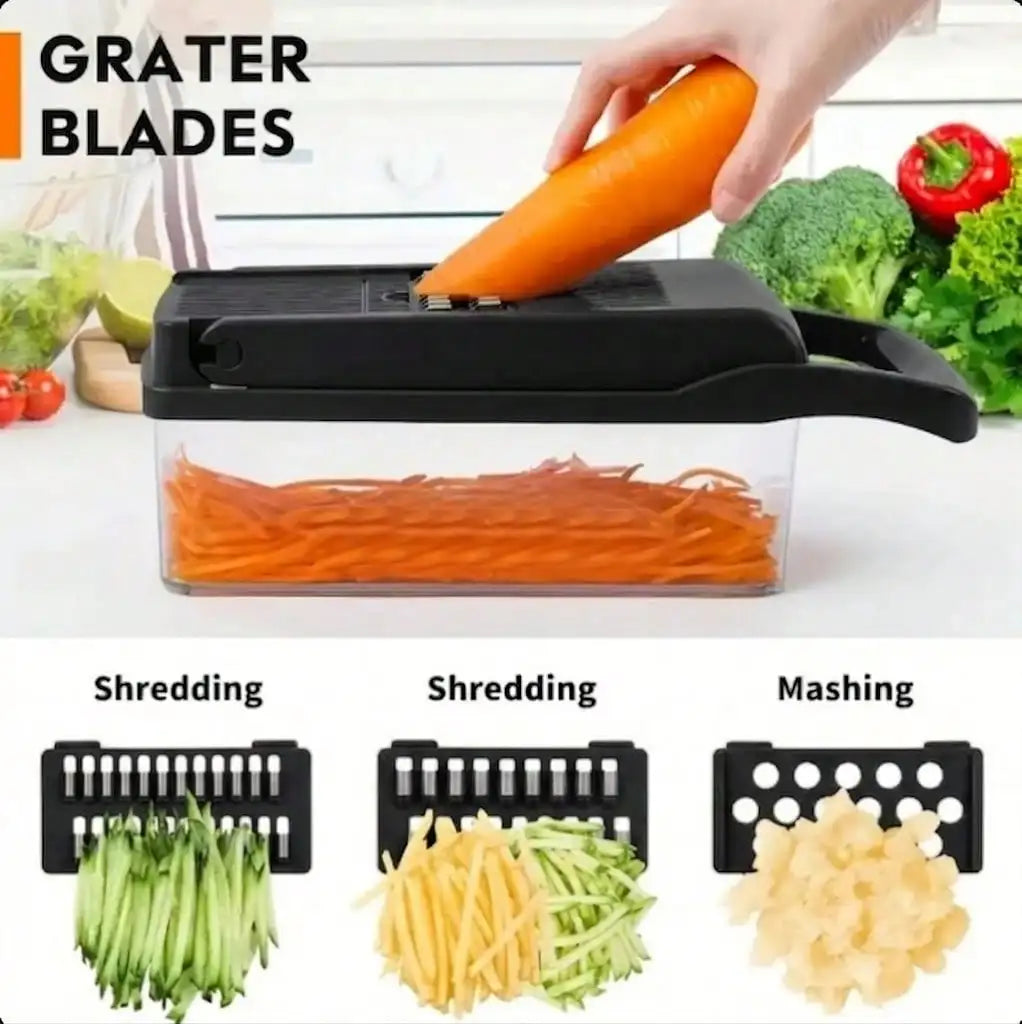 16-In-1 Multi-Functional Vegetable Chopper & Slicer with 8 Blades & Storage Container