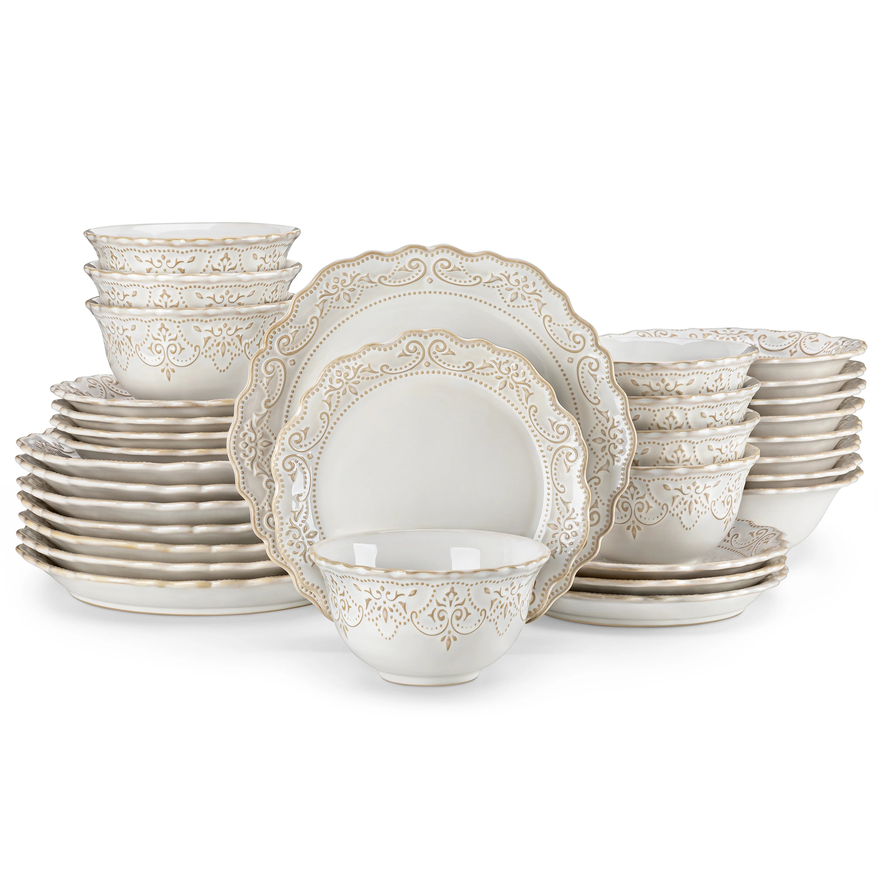 MALACASA 16/32 Piece Plates Dinner Sets  White Stoneware