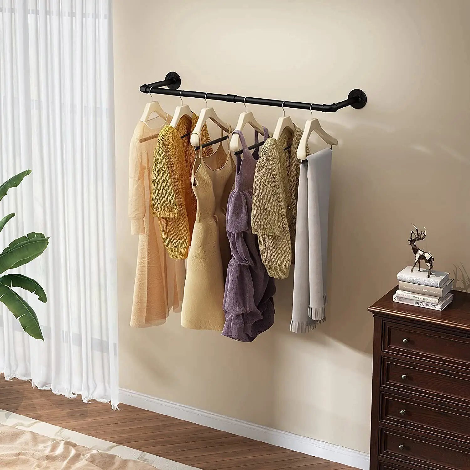 180cm  Garment Home Rail Industrial Pipe  Space Saving  with 3 Hooks