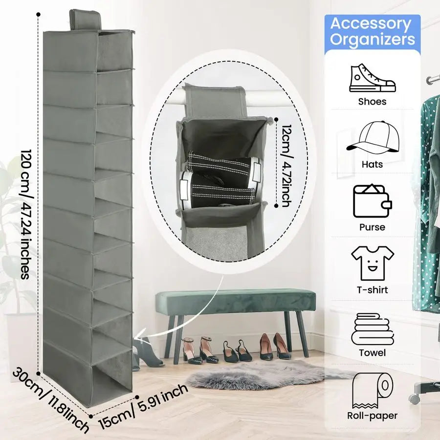 4 Pack Hanging Shoe Shelves 10 Shelf Hanging  Organizer Holder for Hats Purses Handbags