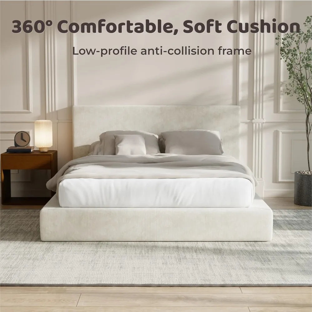 Soft Upholstered  Bed Frame with Headboard, 5 Inch Foam Padded Platform, No Box Spring, Easy Assembly ,
