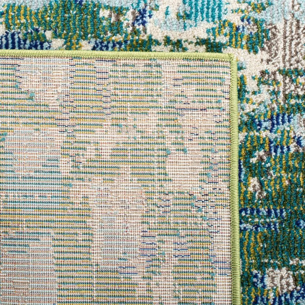 Area Rug 12 x 15, Green amp Turquoise, Boho Abstract Distressed Design, No Shedding , Easy Care,