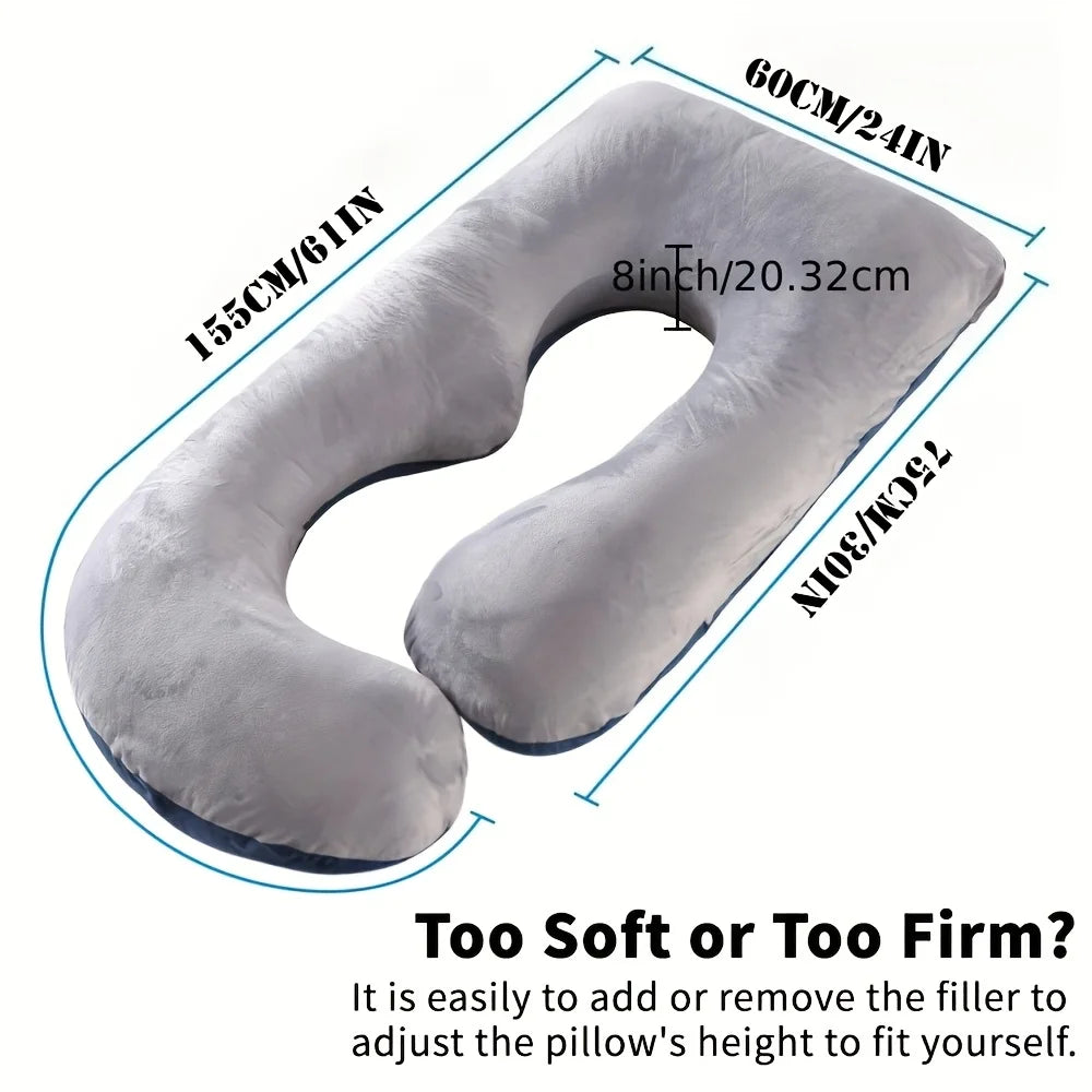 Oversized J-Shaped Pregnancy Pillow - Full Body Support with Soft Velvet-Like Cover