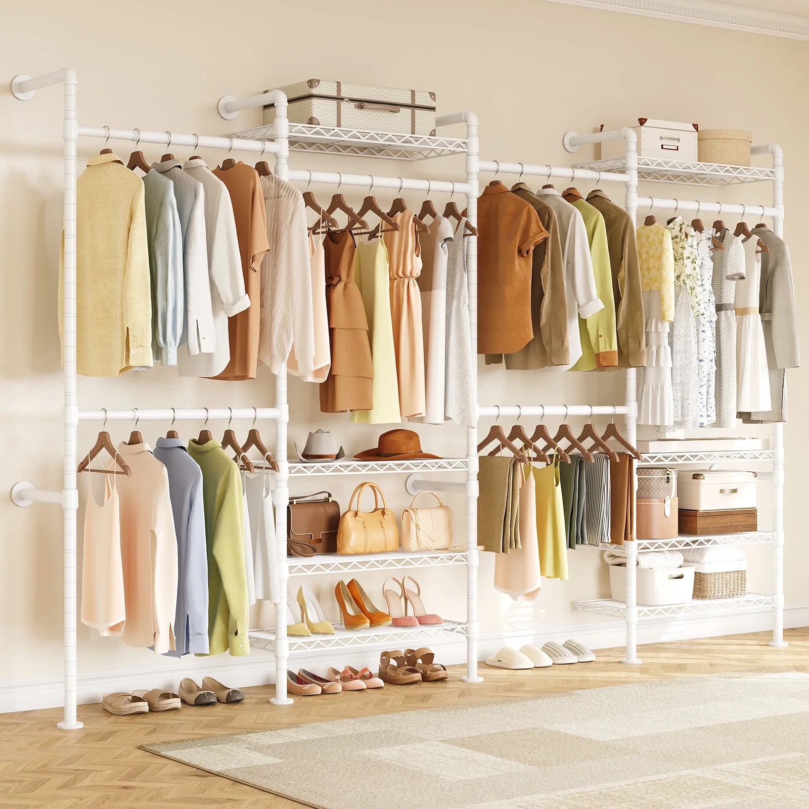 Wall Mounted Industrial Pipe  Clothes Rack, Closet Organizer  with Rods Expandable,