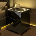 Black  LED Nightstand with Wireless Charger, USB  Ports & High-Gloss Finish