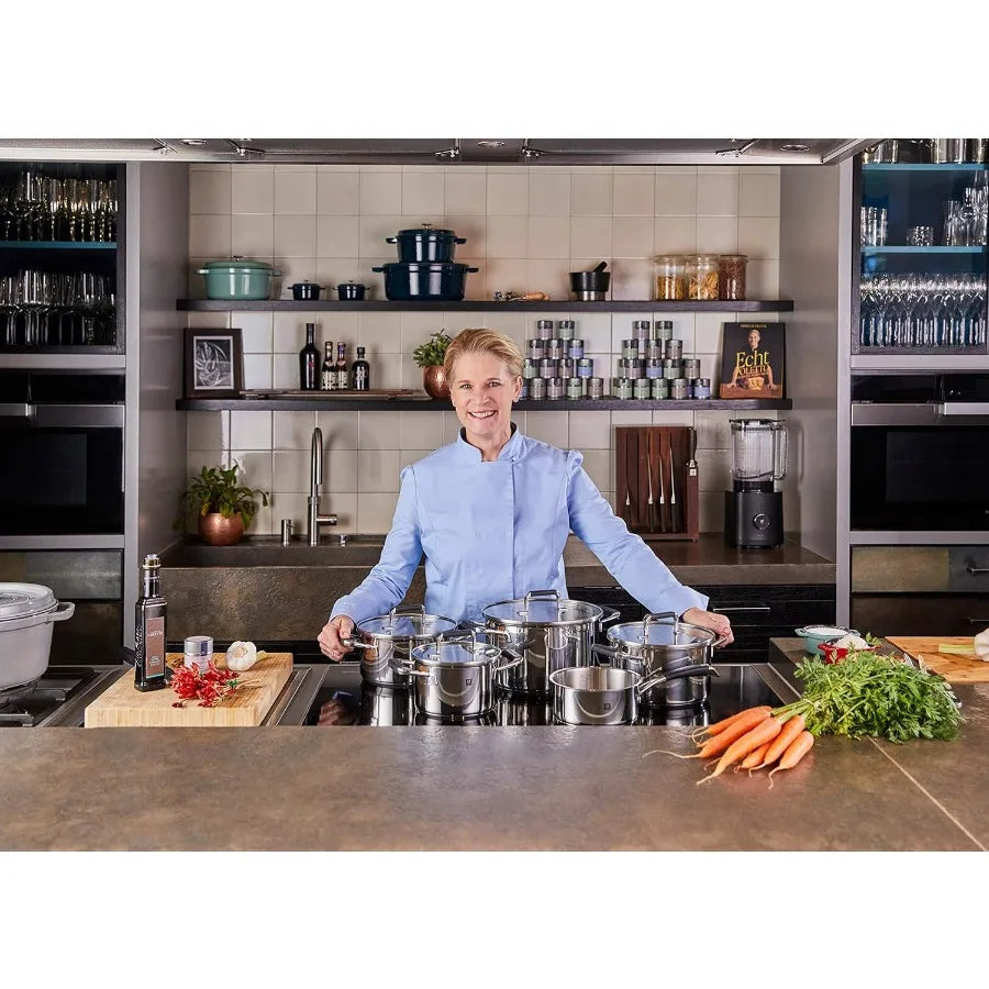 5-Piece Stainless Steel  Saucepan Set,  with Glass Lids &  Silicone Handles,