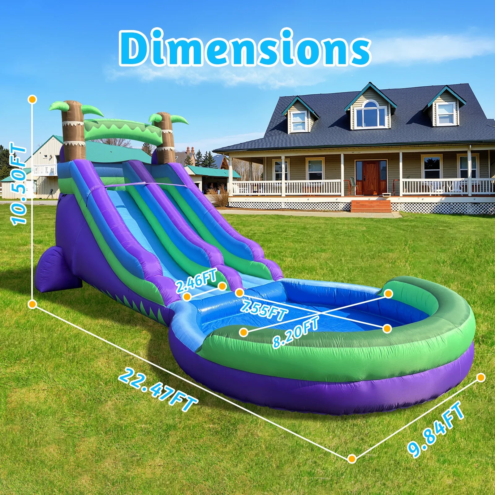 20FT  Kids Inflatable Water Slide Park with  Climbing Wall,  Dual Slides And Splash Pool