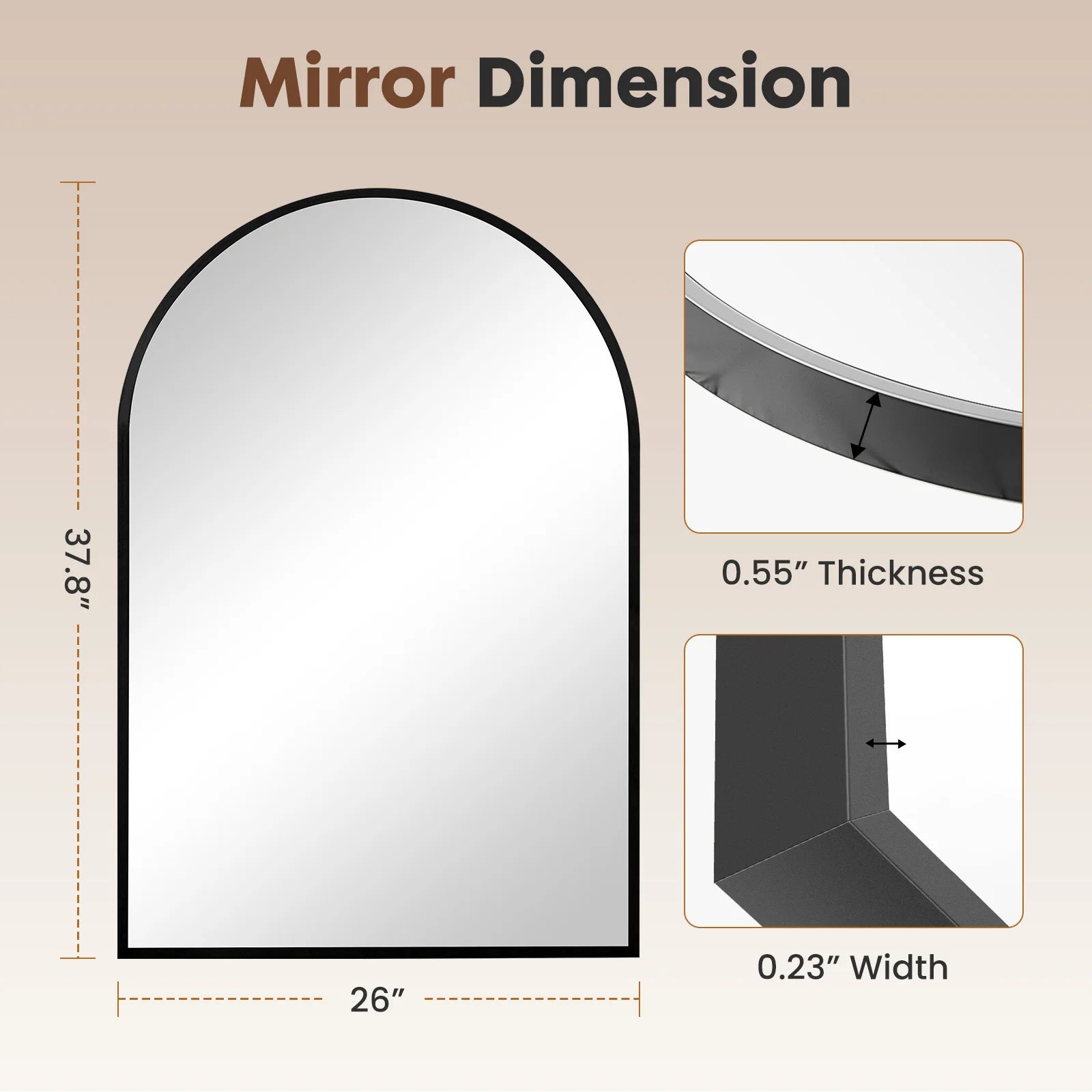 JHK  Arched Bathroom Mirror, 26x38" Metal Framed Wall Mirror for Vanity, Bedroom, & Archway