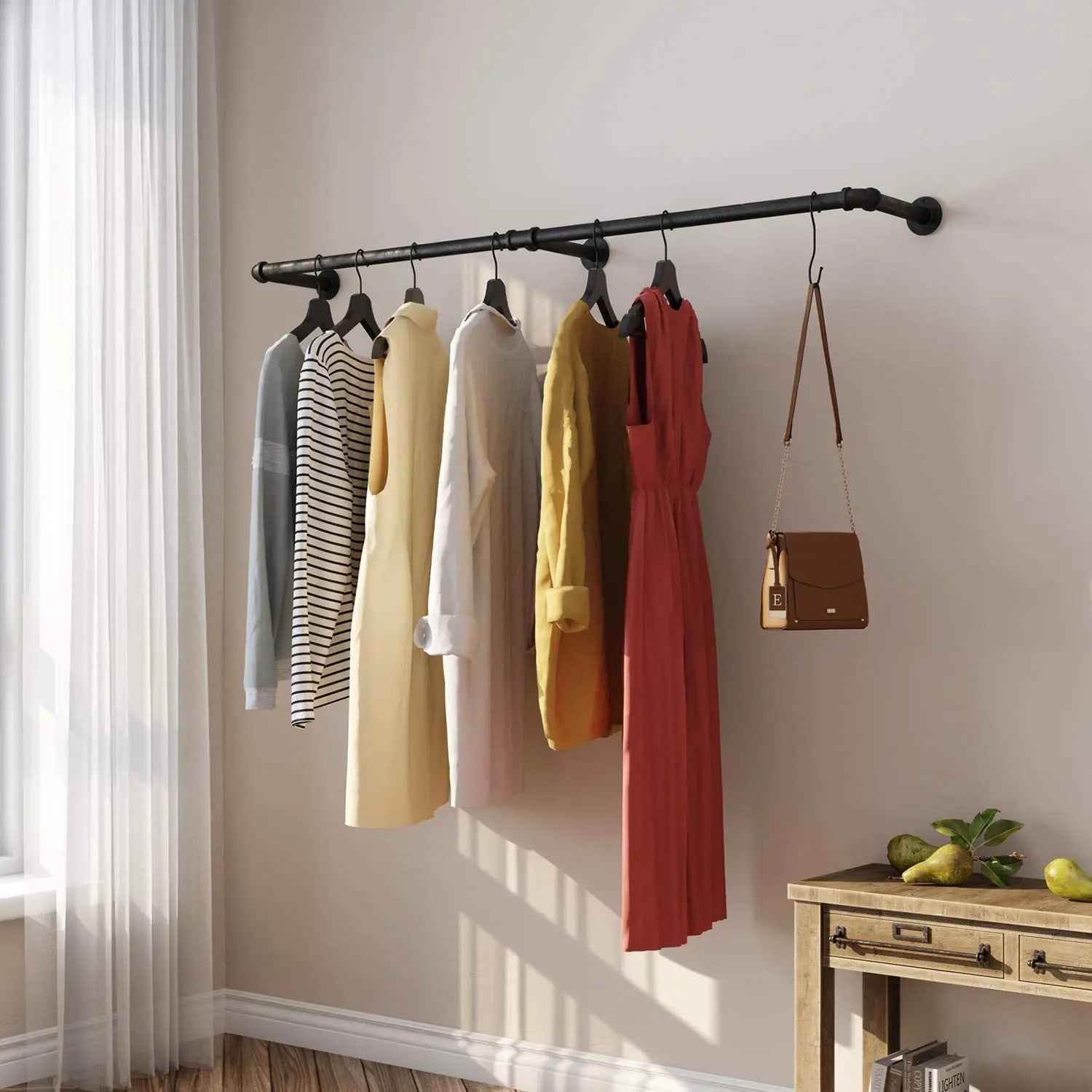 180cm  Garment Home Rail Industrial Pipe  Space Saving  with 3 Hooks