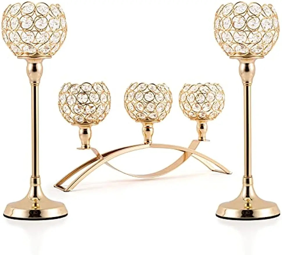 Gold 3-Arms Candle Holders Tealight  Stand for Table