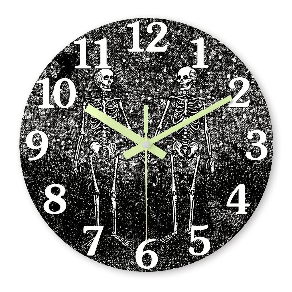 A Modern Horror Skull Luminous Wooden Wall Clock, Silent Non-ticking