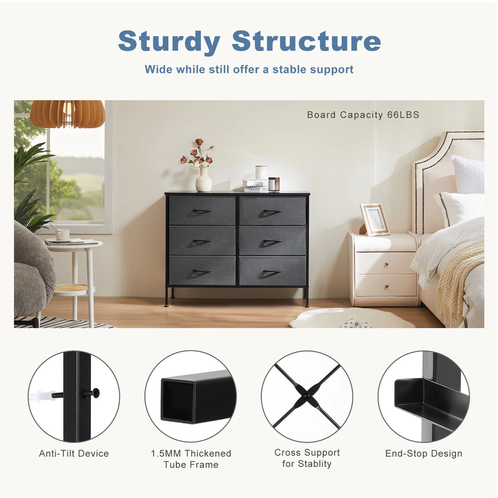 6 Fabric Drawers Nightstand  With Storage  Display Cabinet