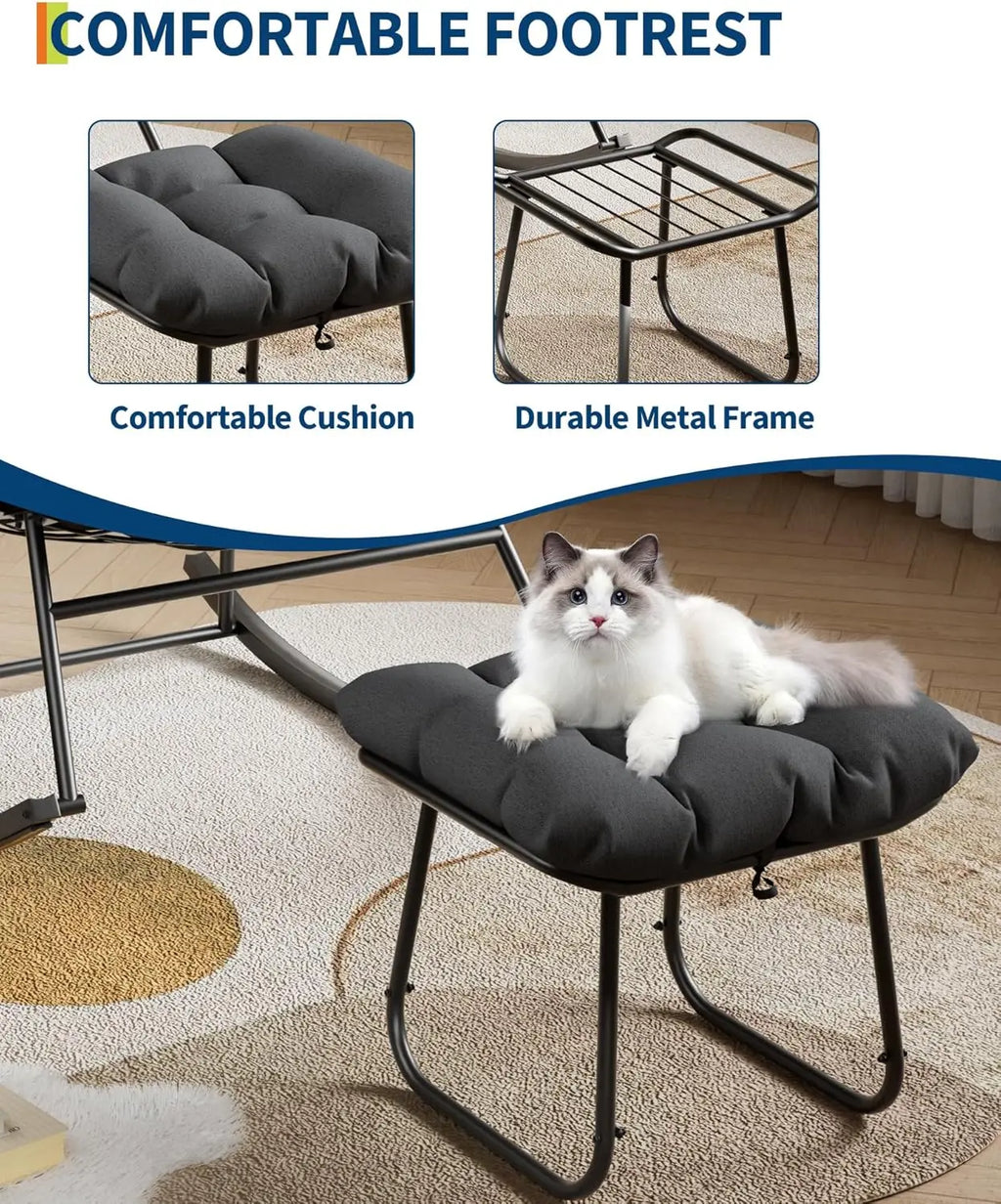 Outdoor Oversized Papasan Rattan Egg  Rocking Chair with Footrest, For, Patio ,  Balcony, Backyard ,Porch, Bedroom.
