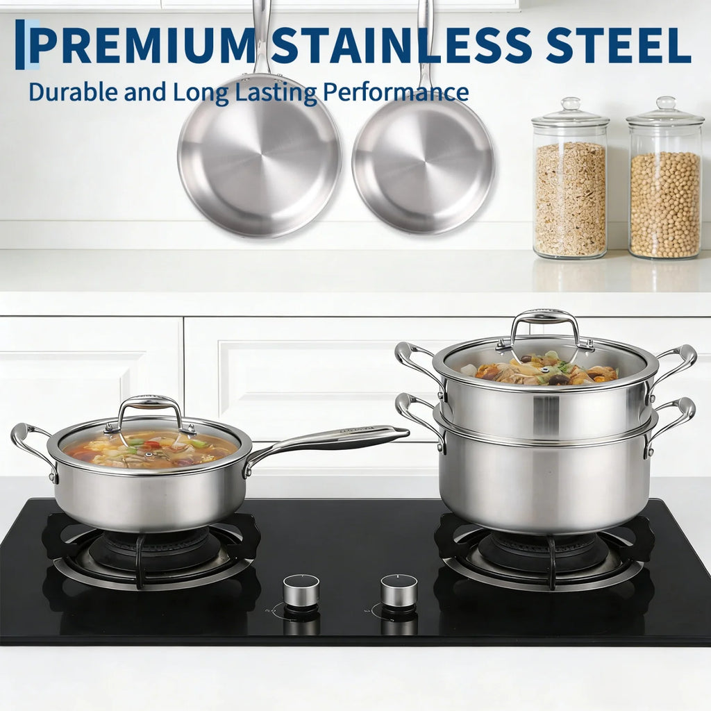 3 Ply Stainless Steel 11-Piece Cookware Set with Lids,