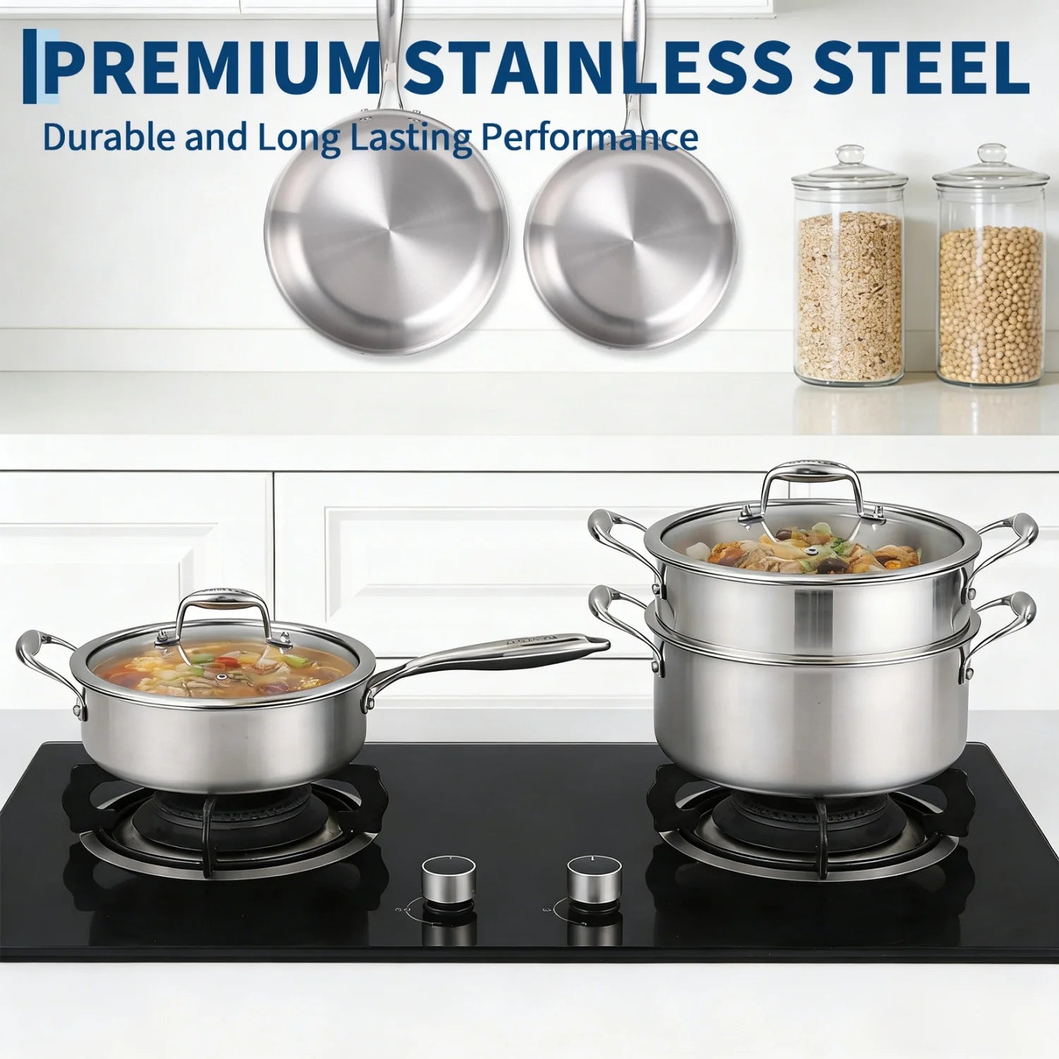 3 Ply Stainless Steel 11-Piece Cookware Set with Lids,