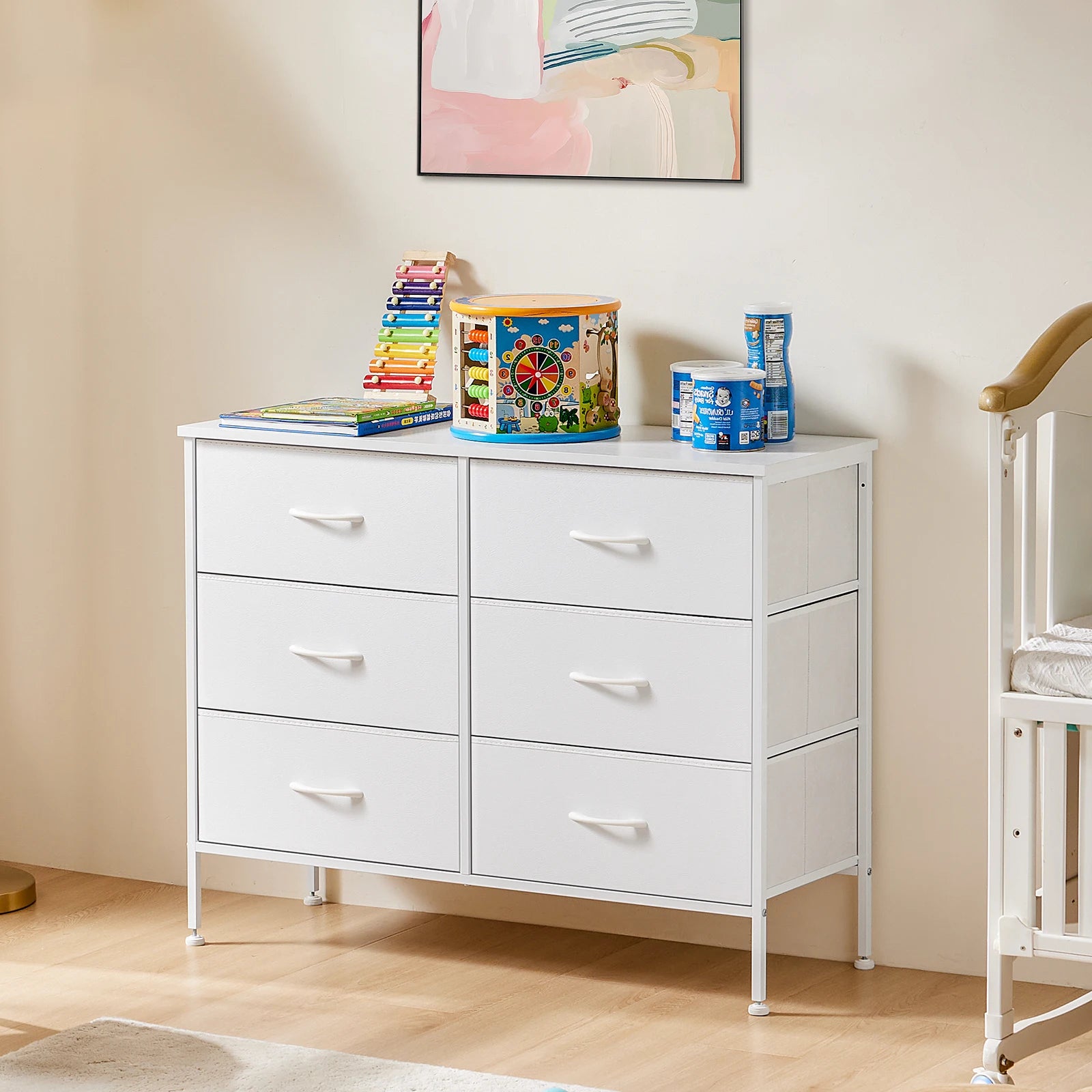 6 Fabric Drawers Nightstand  With Storage  Display Cabinet