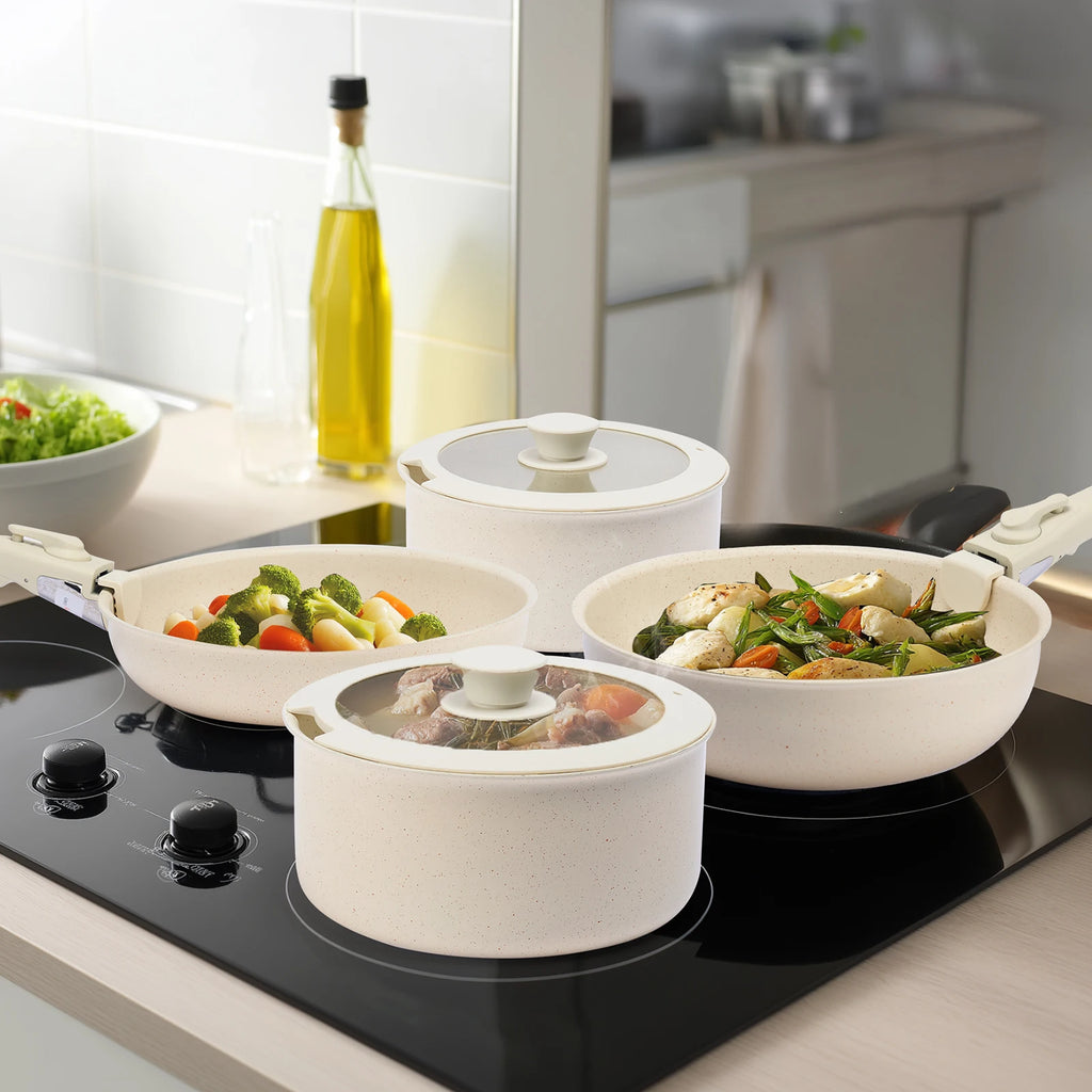 12 Pcs  Nonstick  Cookware Set with Induction Compatibility & Detachable Handles