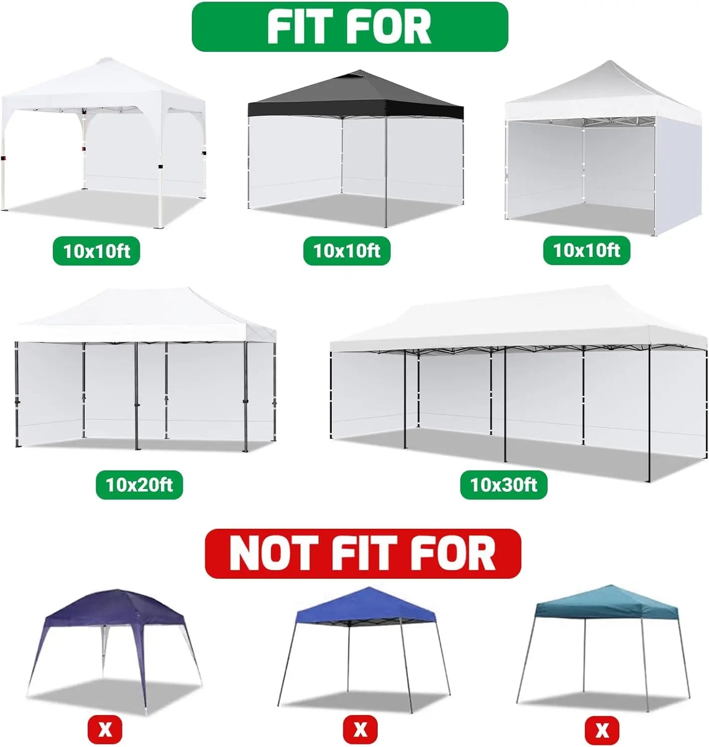 Waterproof UV Protection Sidewalls for 10x10 Pop Up Canopy Frame,  (White, 3 PCS)