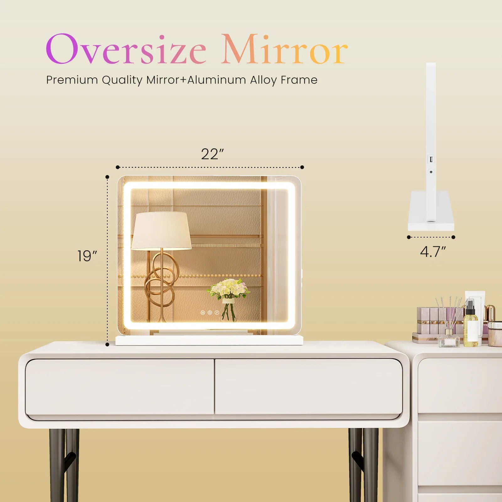 Lighted Bathroom Vanity Mirror, Dimmable LED,3 Color Modes, Aluminum Frame
