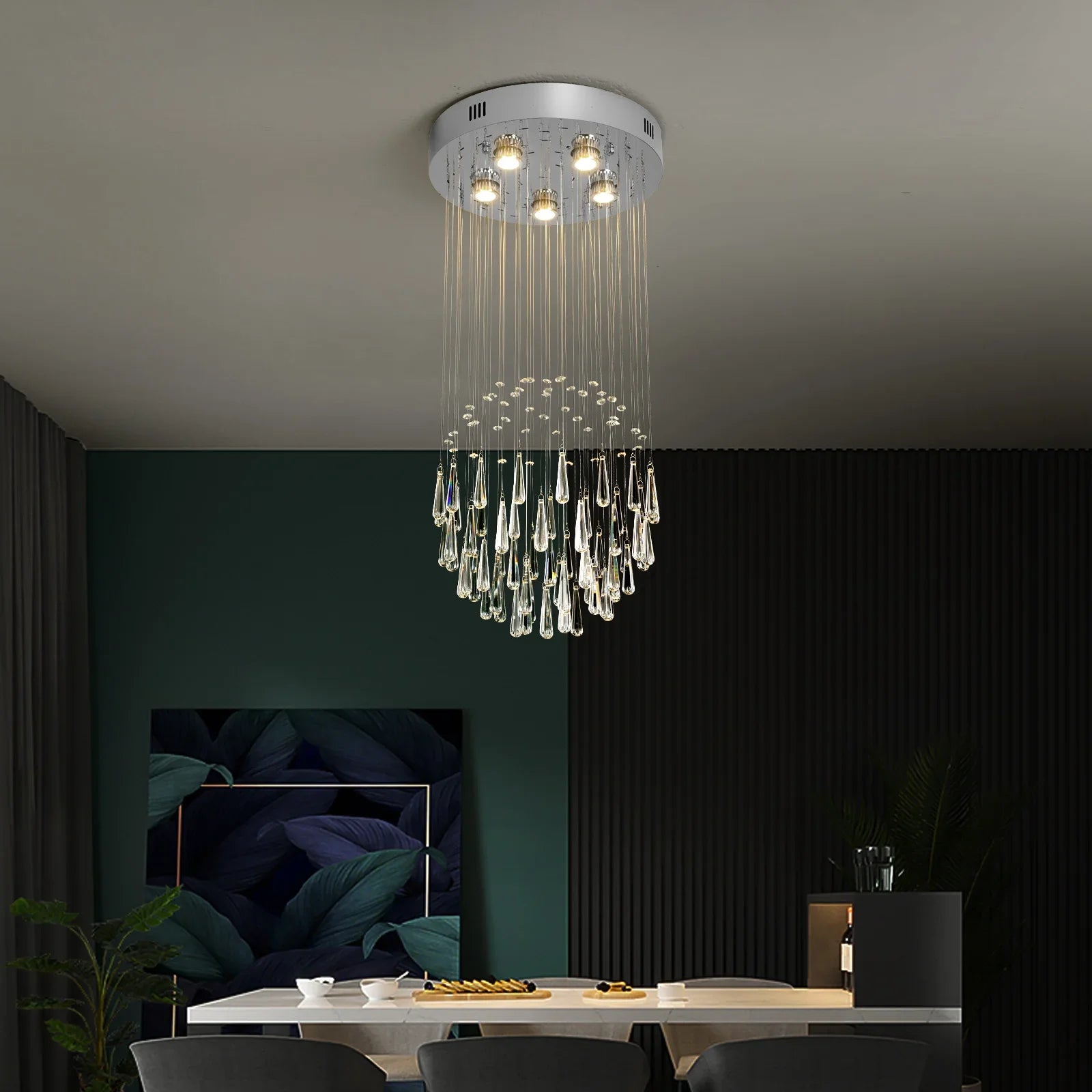 Crystal Droplight Led Pendant Light Loft Stairs Chandelier Hanging Ceiling Lamp