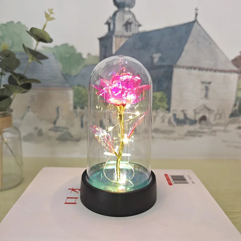 Artificial Glass Flower with Eternal Rose of the LED Light