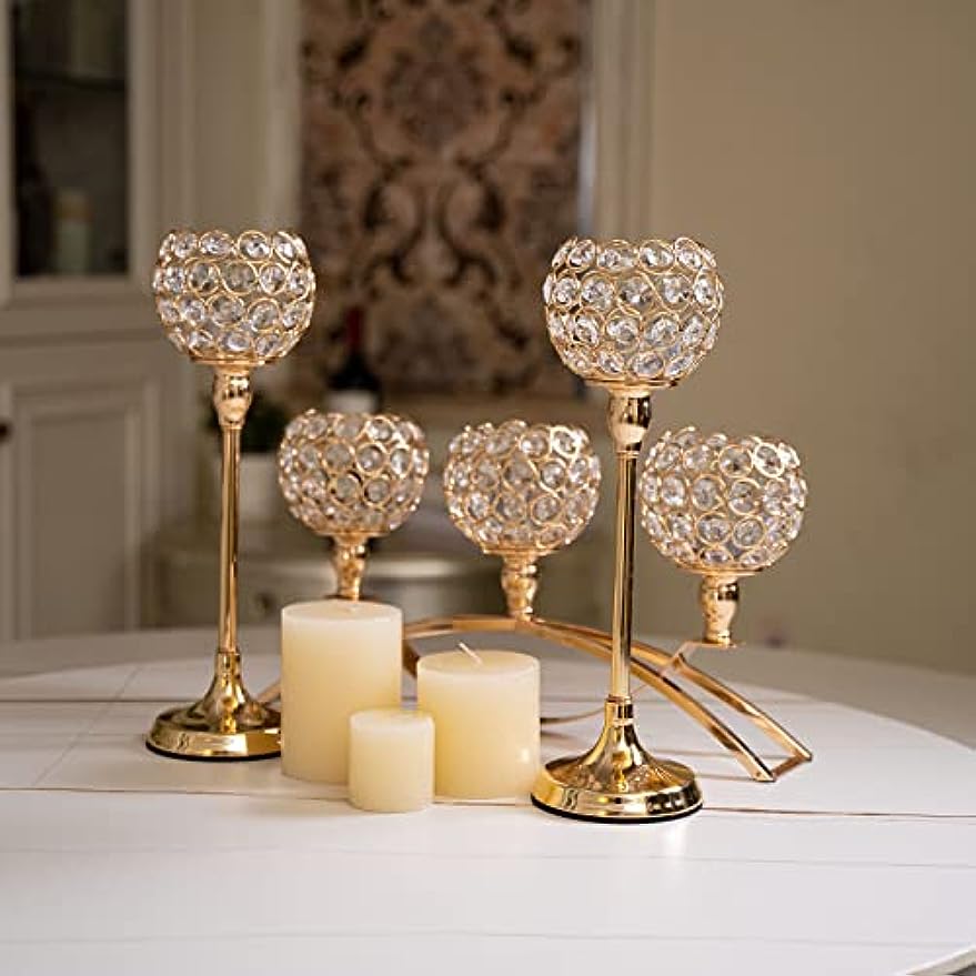 Gold 3-Arms Candle Holders Tealight  Stand for Table
