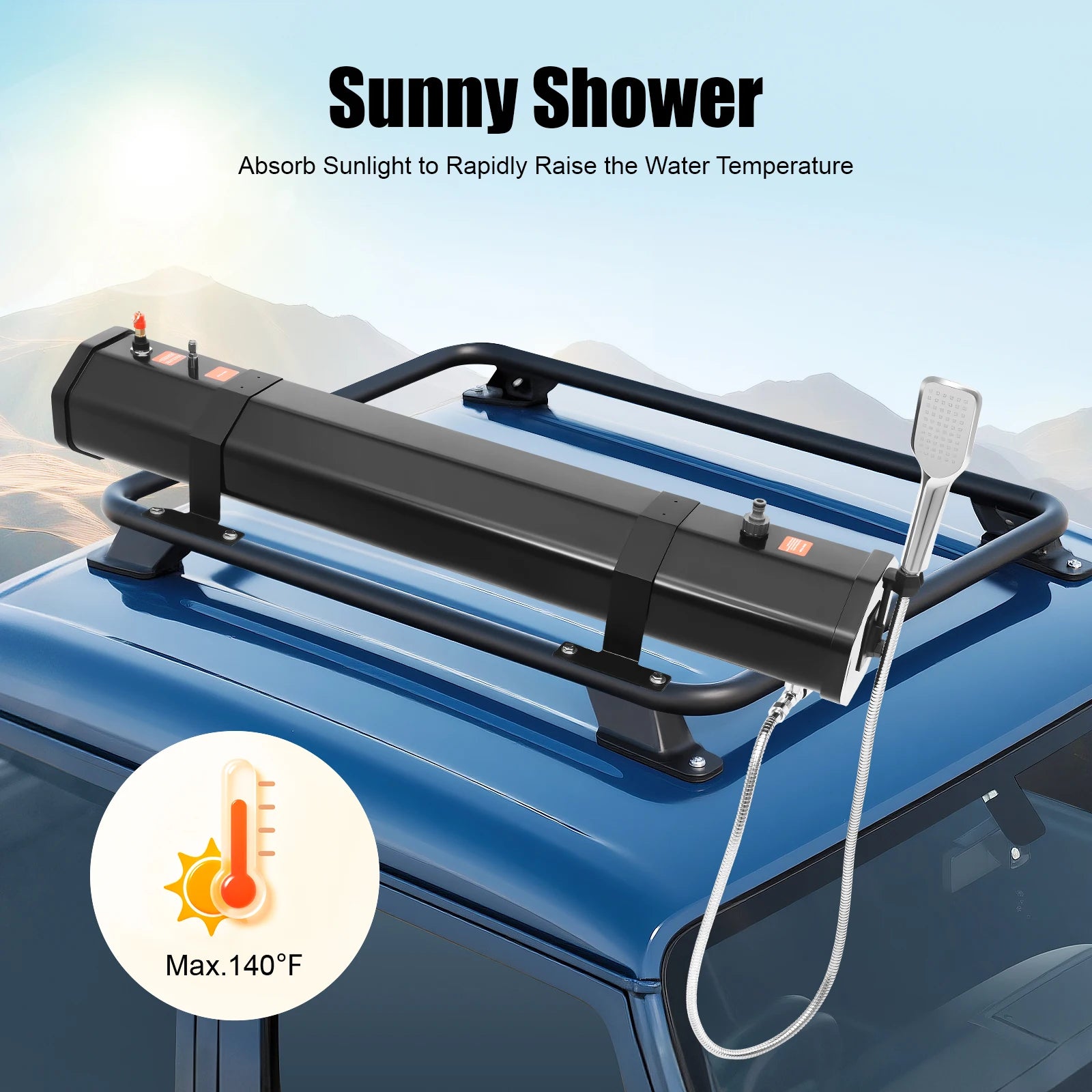 30L Portable Camping, Water Tank Roof Rack Road Shower for Washing