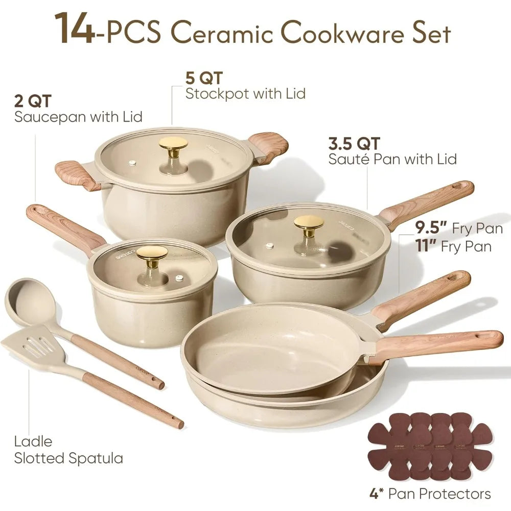 14PcsNon stick, Ceramic Cookware Set,  PFAS and PFOA Free