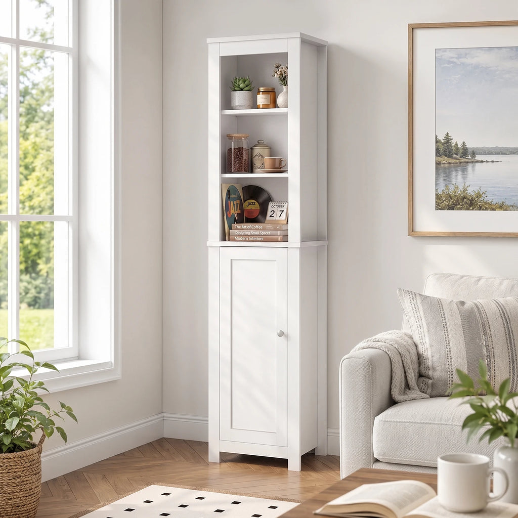 , 66.1 inch  Bathroom Storage Cabinet, Narrow Freestanding Organizer with Adjustable Shelves, Doors, & Anti Tip Design