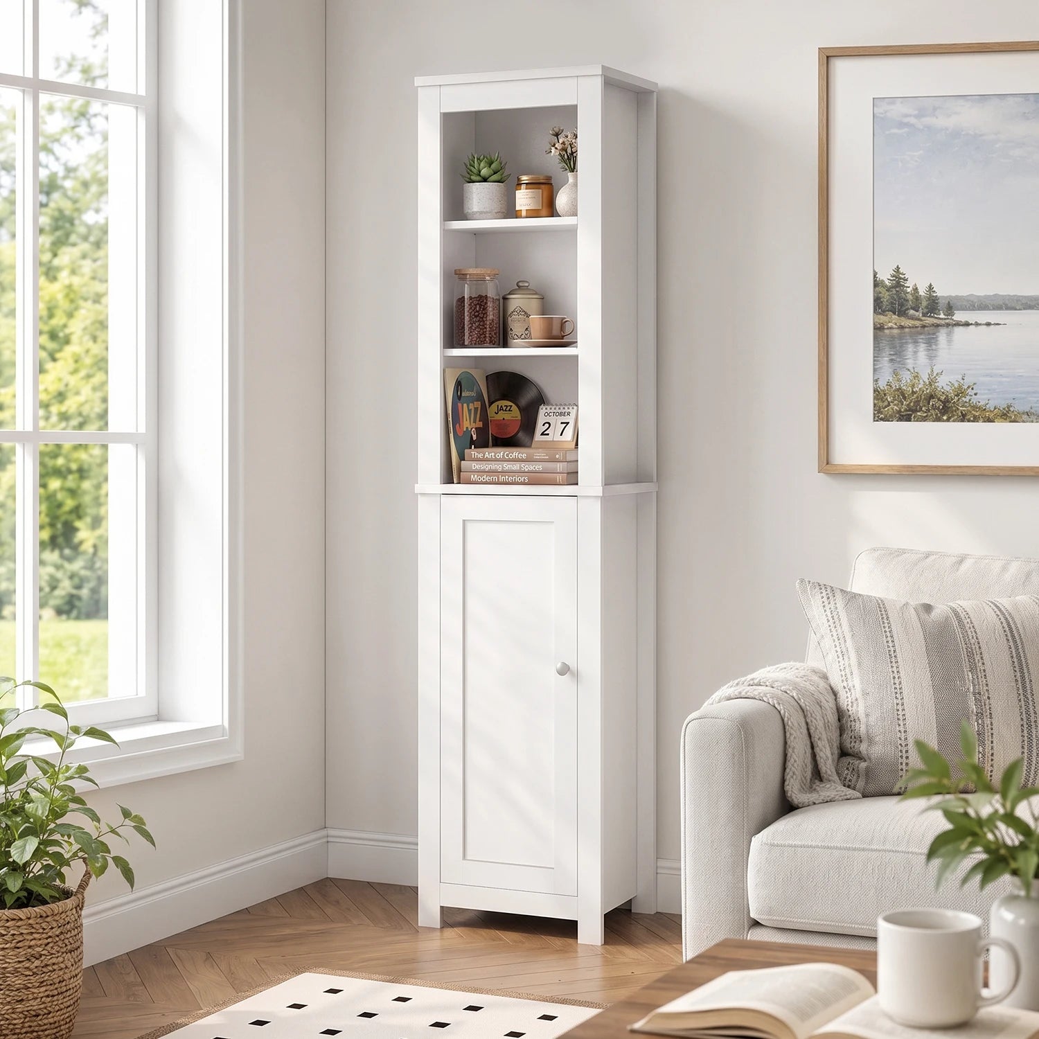 , 66.1 inch  Bathroom Storage Cabinet, Narrow Freestanding Organizer with Adjustable Shelves, Doors, & Anti Tip Design