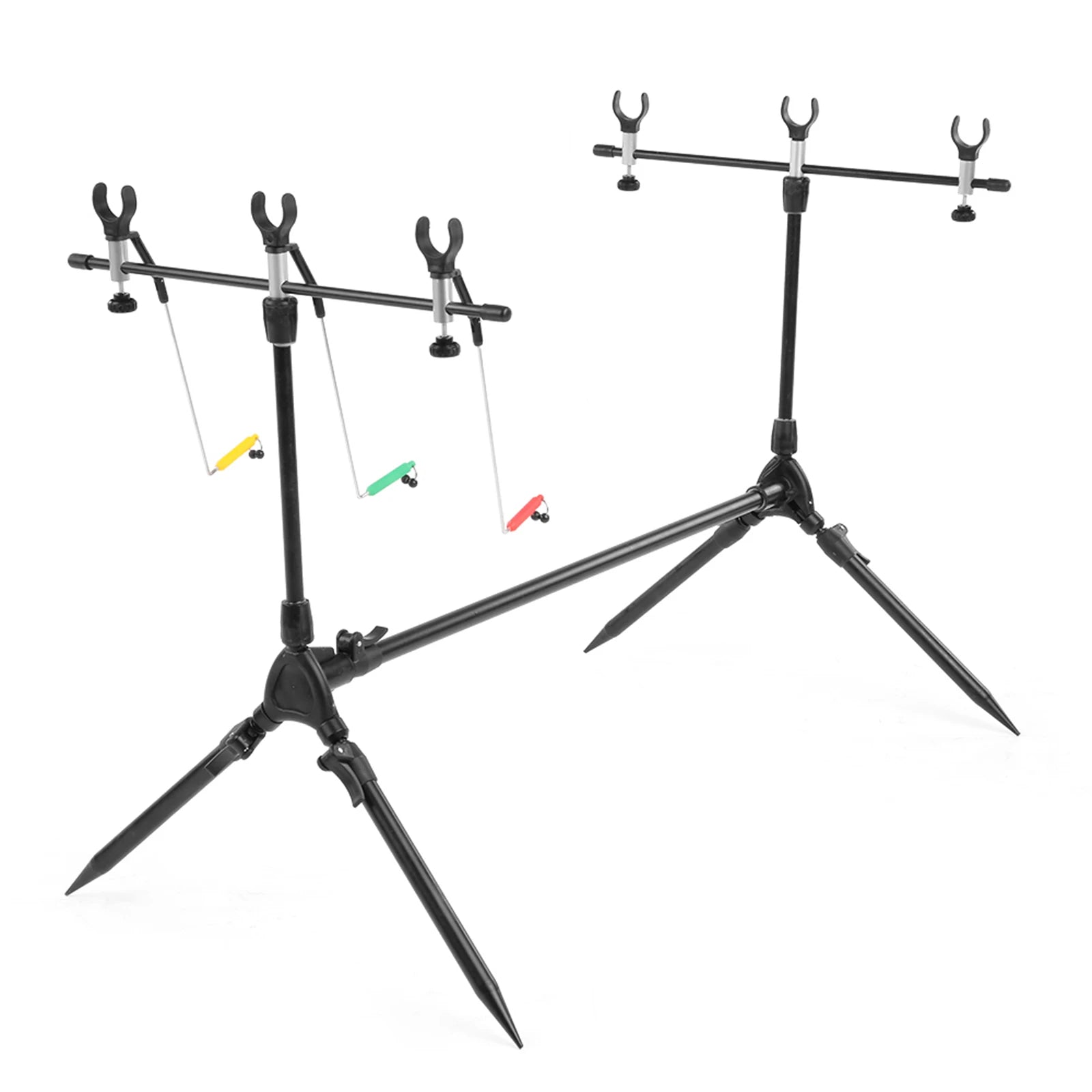Fishing Rod Pod Stand Adjustable Retractable Carp Hold with 3 Bite Alarms and Swingers Indicator