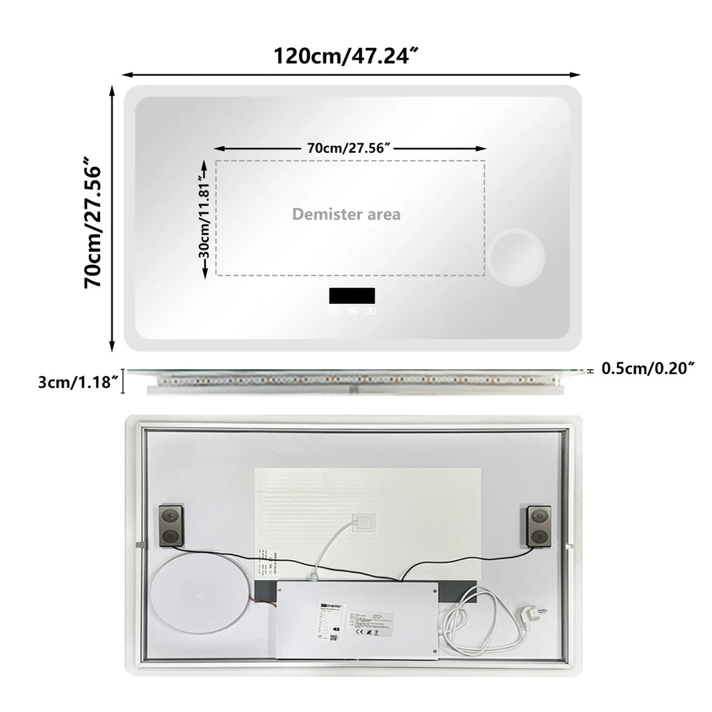 LED Bathroom Mirror with Bluetooth Dimmable Backlit  with 3X Magnifier and Screen Display