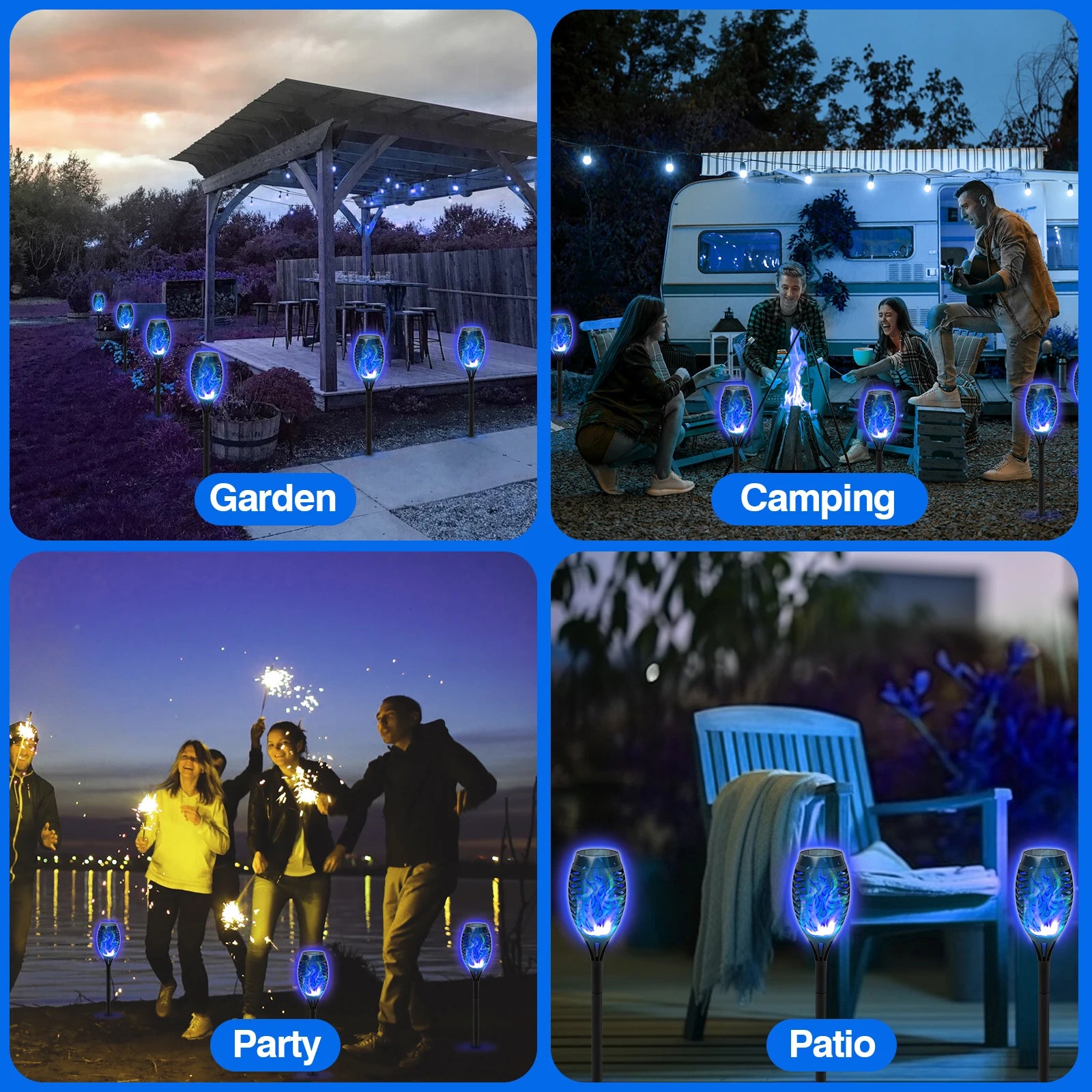 4/6/8/12Pcs Solar LED Flame Torch Light Flickering  Powered For Lawn, Path, Yard & Patio