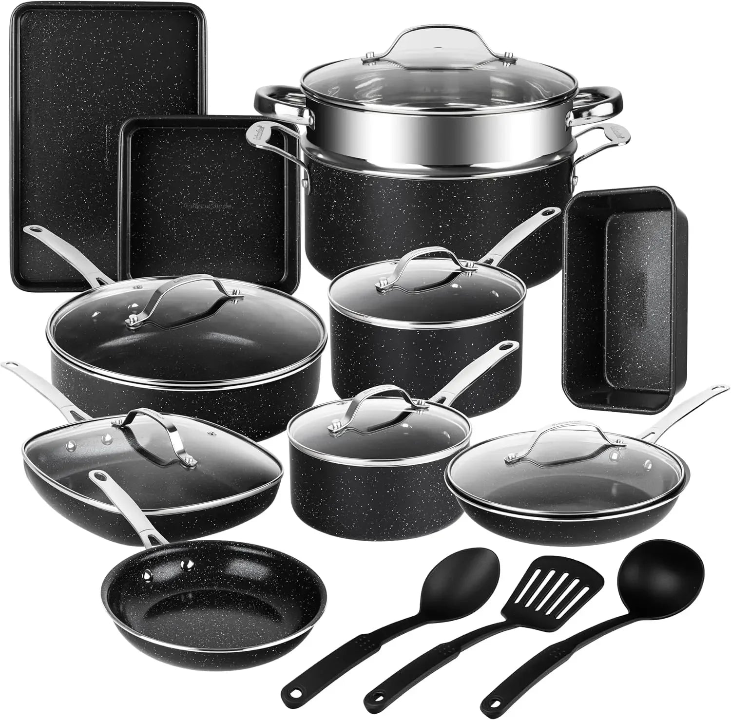 20 Pc  Non Stick Cookware Set , Bakeware, Steamer, Cooking Utensils,