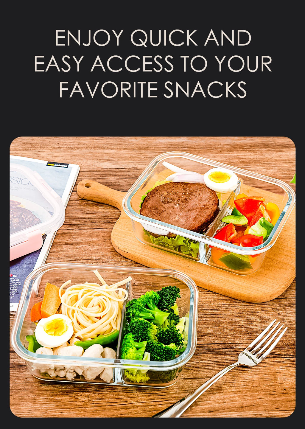 5-Pack Glass Food Storage Containers with Divided Compartments, Leak-Proof, Microwave & Freezer Safe,