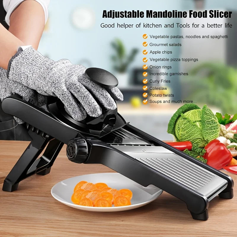 Stainless Steel Mandolin Slicer with 5 Blades & Holder -