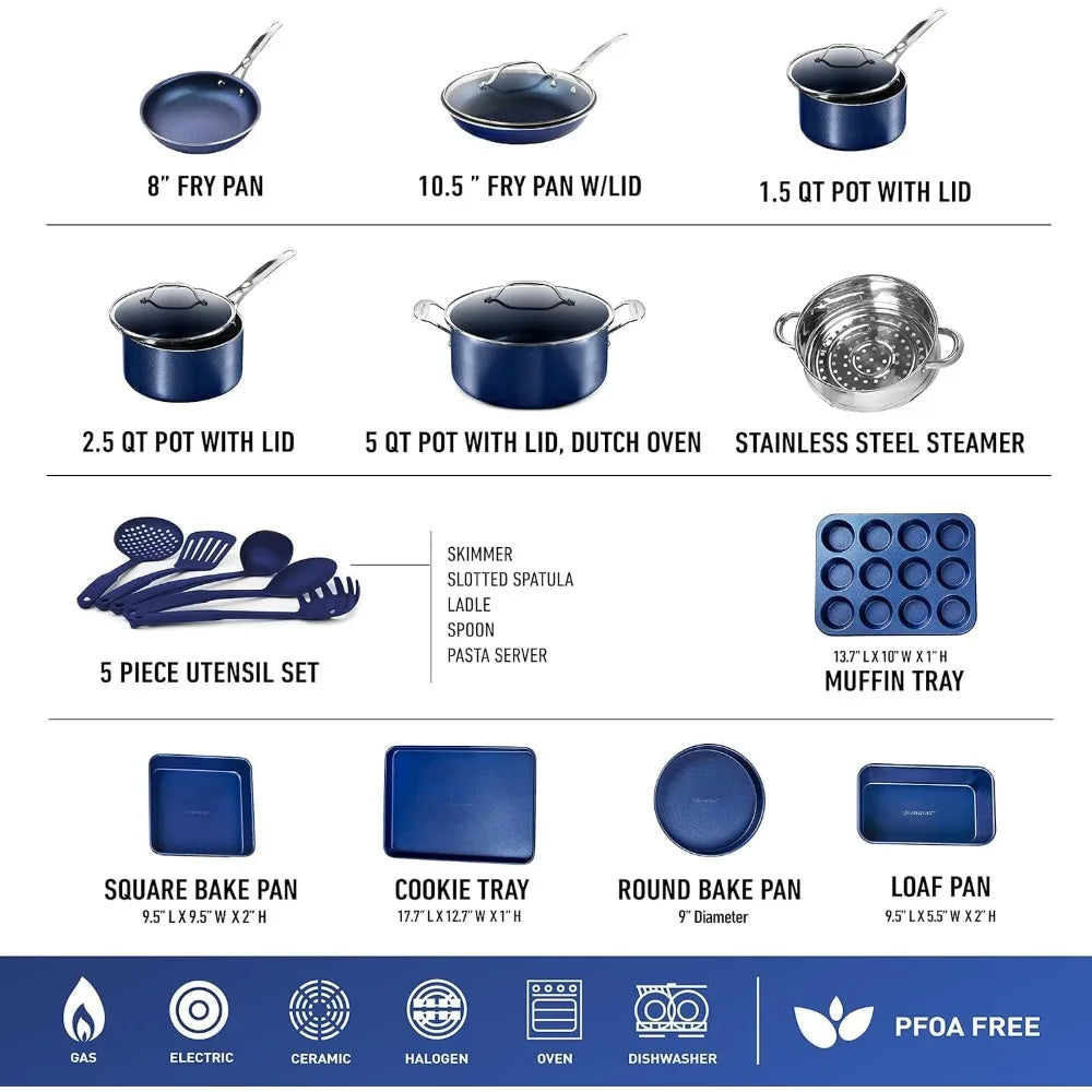 20 Pc Non-Stick  Cookware Set, with Cooking Utensils