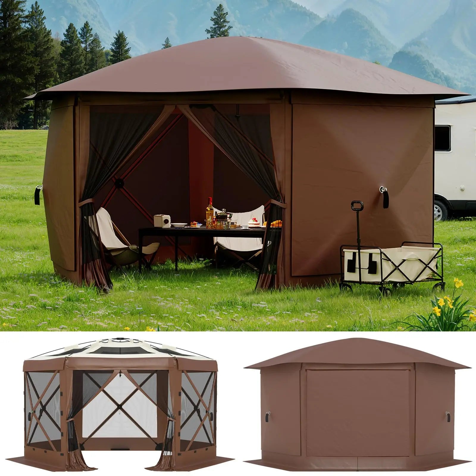 13FT  sided pop up canopy tent with mosquito netting & removeable roof