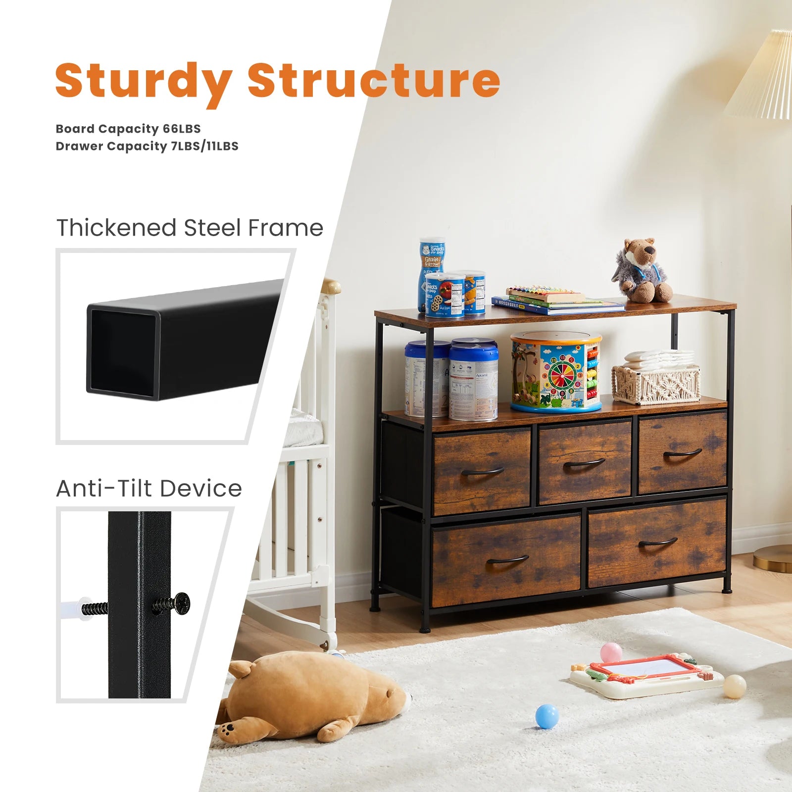 Shoe Cabinet Dresser With 5 Fabric Drawers Toy Storage TV Stand Multilayer Shoe Rack