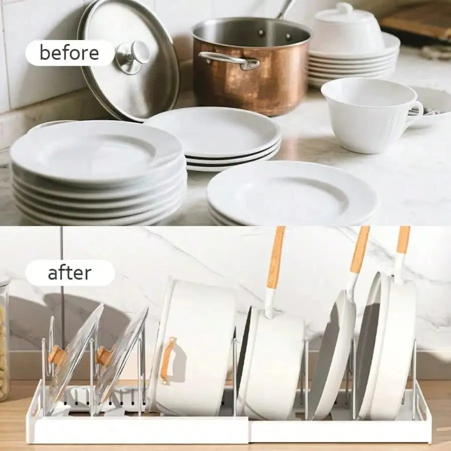Pull-Out Pot And Pan Organizer, 10 Adjustable Dividers, , No Drill, Heavy Duty, Expandable,  16.93-23.23 Inches,