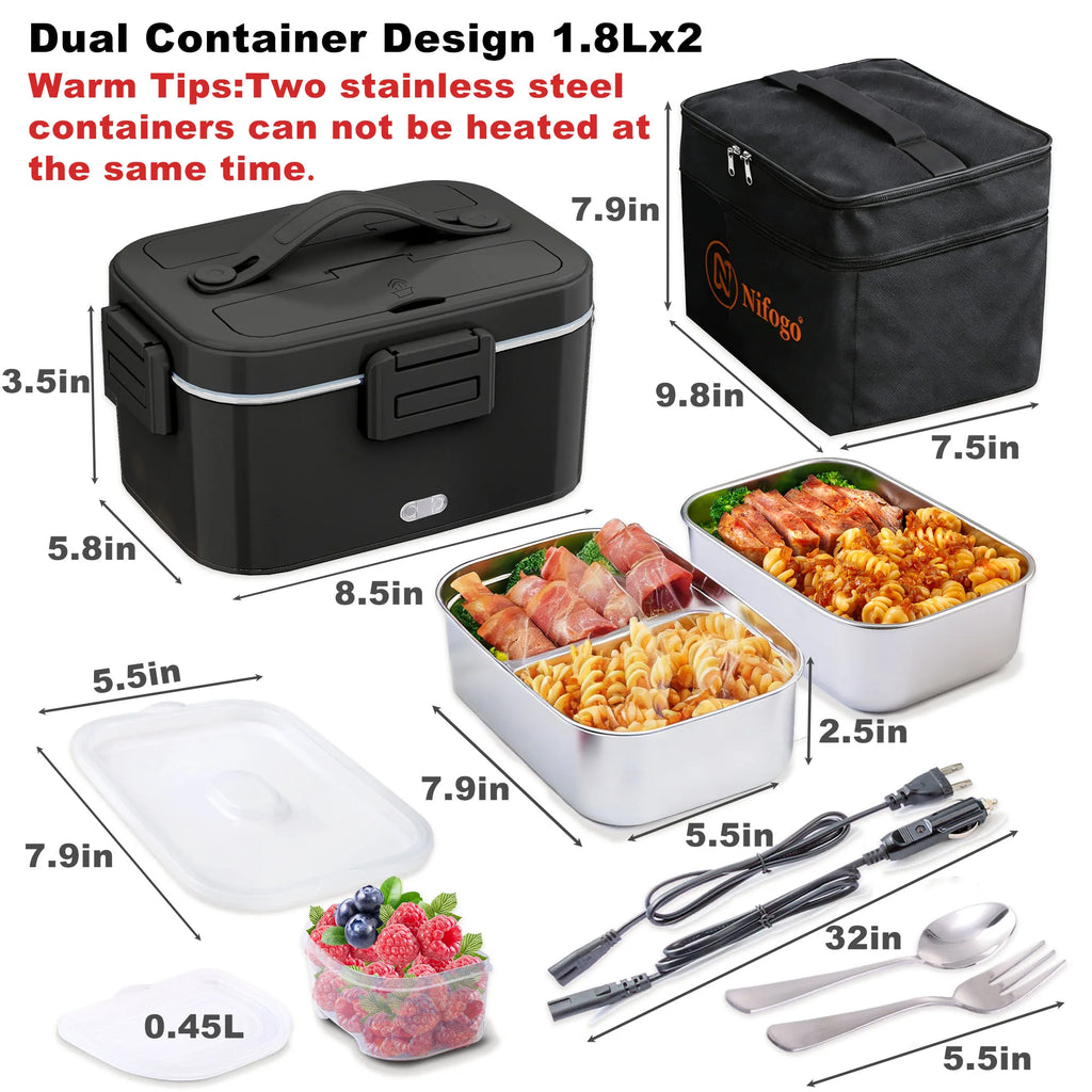 Electric Heated Lunch Box, 1.8l Stainless Steel Food Warmer, Leakproof, with Insulated bag