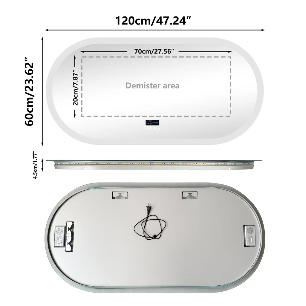 Oval LED Bathroom Mirror with Lights, Anti-Fog, Bluetooth Speaker, 3 Colors Temperature Dimmable Lighted  Waterproof