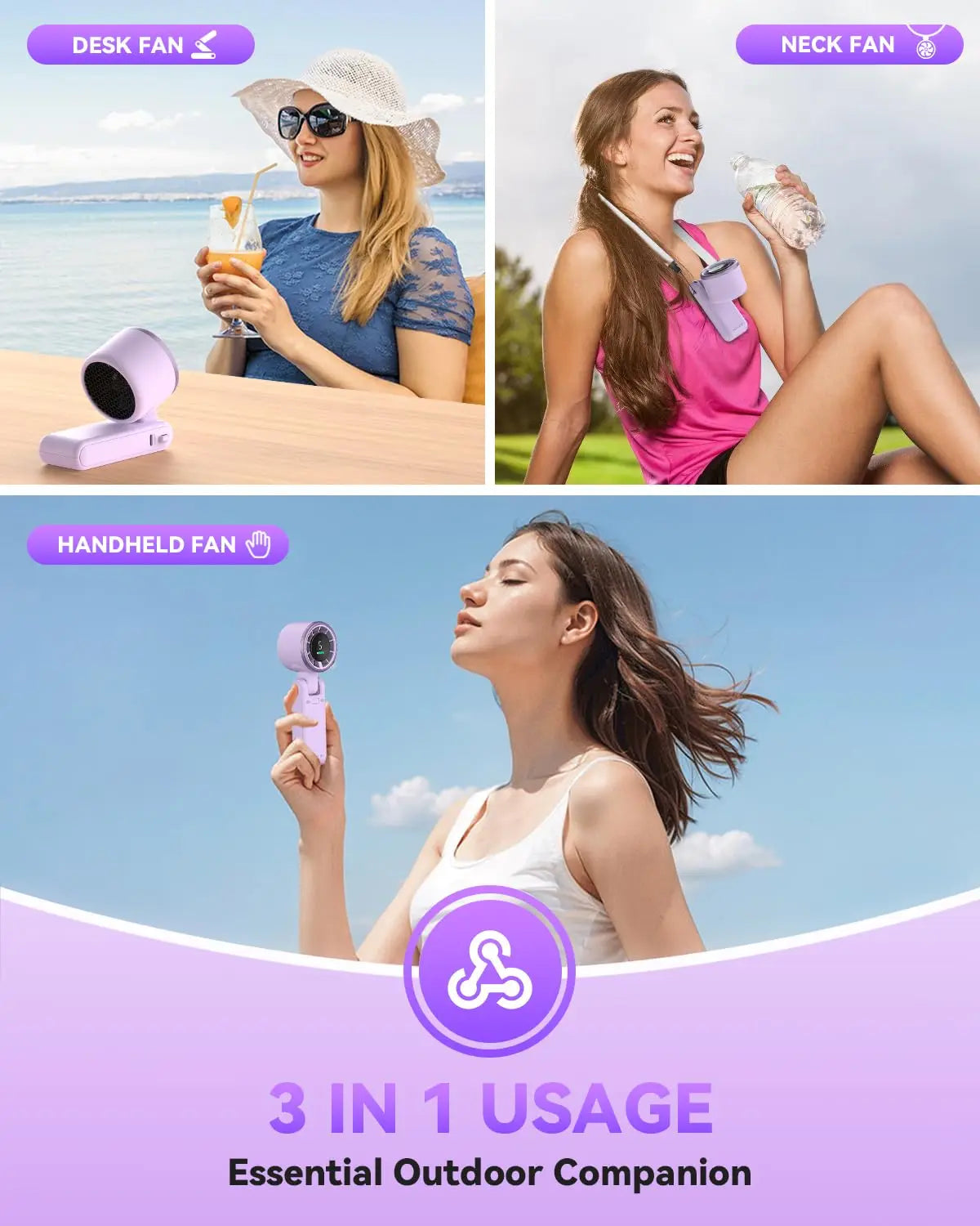 Portable Handheld Turbo Fan, 5 Gear Wind, Battery Operated, Up to 12 Working Hours, 3 IN 1 Hand Fan with Air Turbo Tech Cooling