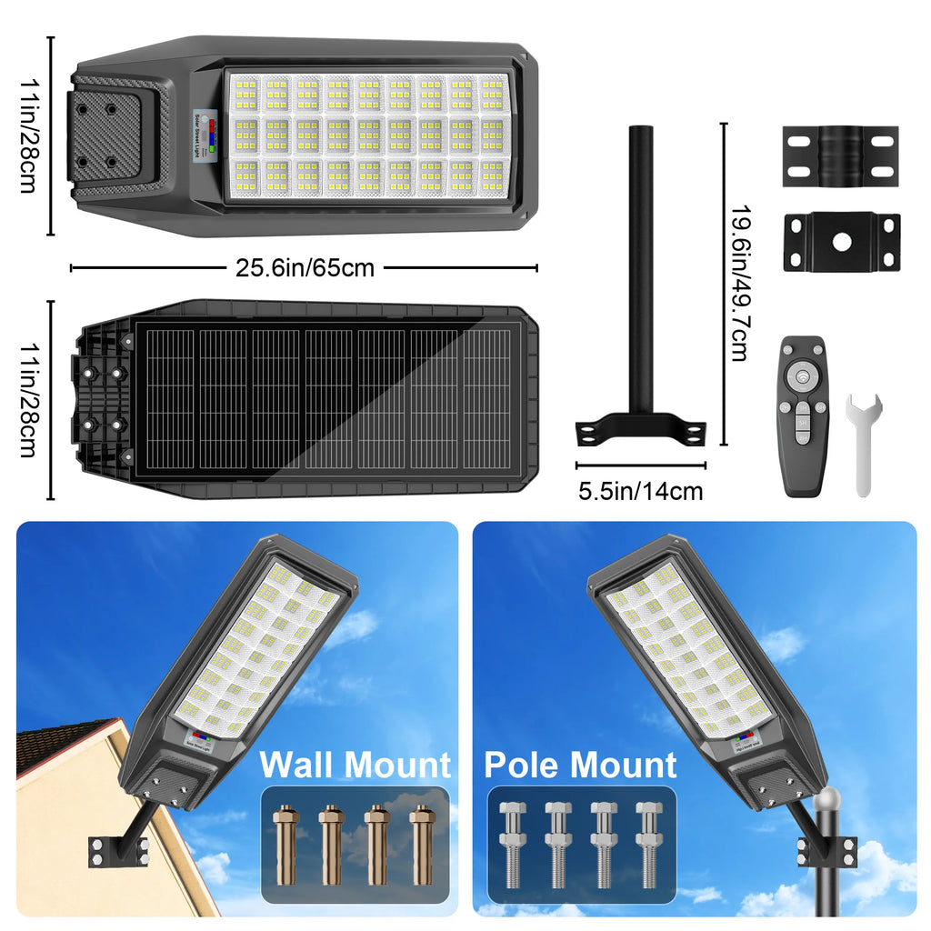 Outdoor waterproof solar light with motion sensor, timer, constant bright mode,
